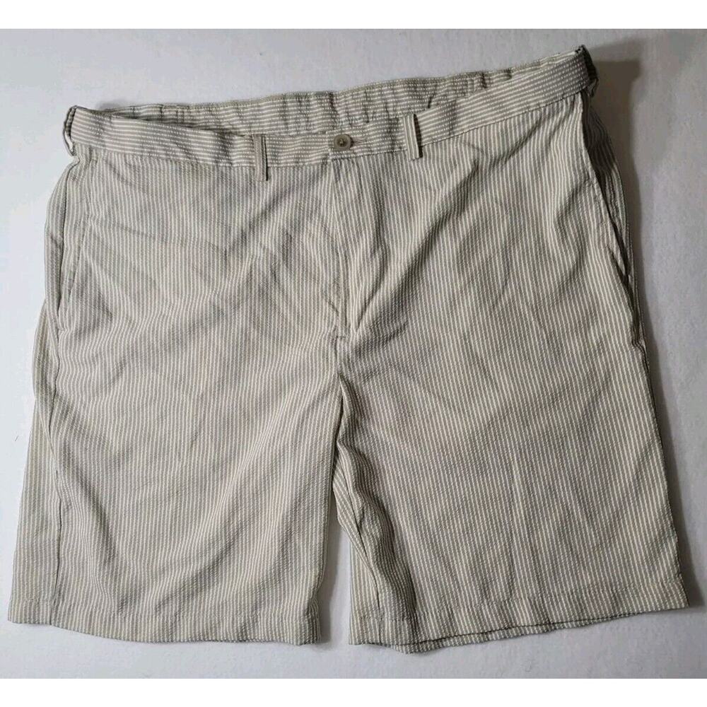 Haggar‎ Seersucker Khaki Stripe Shorts MENS 44 Expandable Waist EUC